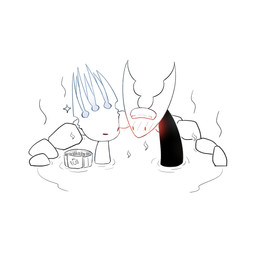 2_horns 7_horns ambiguous/ambiguous ambiguous_gender anthro black_body black_eyes blush blush_lines bucket chibi container dot_eyes duo embarrassed eyes_closed horn hot_spring multi_horn nude_anthro red_blush rock simple_background simple_eyes sparkles steam steam_lines towel towel_on_head water white_background white_body white_head akaebidon hollow_knight_(franchise) team_cherry hollow_knight_(character) pale_king_(hollow_knight) pure_vessel_(hollow_knight) arthropod insect vessel_(species) 1:1 2025 colored_line_art digital_media_(artwork) hi_res line_art incest_(lore) male_(lore) nonbinary_(lore) parent_(lore) parent_and_child_(lore)