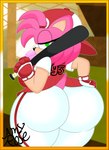 anthro backwards_baseball_cap backwards_hat baseball_bat baseball_cap baseball_uniform bat_(object) big_breasts big_butt blowing_bubble_gum border breasts bubble bubble_gum butt candy clothing competition_number curvy_figure dessert detailed_background eyelashes female fingers food fur gloves green_eyes gum hair hand_on_hip handwear hat headgear headwear hourglass_figure huge_breasts huge_butt inflating jersey looking_at_viewer looking_back multicolored_body multicolored_fur number number_on_clothing number_on_jersey number_on_topwear number_print pink_body pink_fur pink_hair print_clothing print_jersey print_topwear rear_view solo sportswear standing tan_body tan_fur text thick_thighs topwear uniform voluptuous wide_hips yellow_border 3barts sega sonic_the_hedgehog_(series) amy_rose eulipotyphlan hedgehog mammal 2021 absurd_res digital_media_(artwork) english_text hi_res