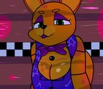 big_breasts bow_tie breasts cleavage clothed clothing crawling crossgender female long_ears looking_at_viewer machine simple_background solo tongue tongue_out yellow_body desesperadoleon five_nights_at_freddy's scottgames spring_bonnie_(fnaf) animatronic lagomorph leporid mammal rabbit robot 2023 absurd_res digital_media_(artwork) hi_res