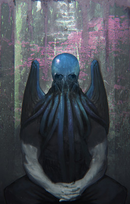 beak biped blue_body blue_eyes bottomwear clasped_hands clothing detailed_background face_tentacles grey_body grey_skin horror_(theme) looking_at_viewer male muscular muscular_male pants shirt sitting solo spread_legs spreading tank_top teeth tentacles toothed_beak topwear transparent_head unusual_anatomy unusual_beak unusual_eyes unusual_wings wings huke cthulhu_mythos h._p._lovecraft cthulhu unnamed_character demon demon_humanoid humanoid digital_media_(artwork) digital_painting_(artwork) half-length_portrait hi_res painting_(artwork) portrait