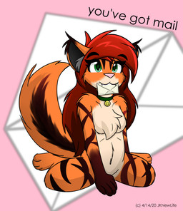 anthro breasts envelope featureless_breasts female hair solo jknewlife kate_(jknewlife) canid canine felid fox hybrid mammal pantherine tiger absurd_res hi_res