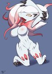 anthro areola big_breasts breasts claws featureless_crotch female fur hair looking_at_viewer nipples nude pink_areola pink_nipples solo tongue white_body white_fur teramegagiga nintendo pokemon pokemon_legends_arceus canid canine generation_8_pokemon hisuian_form hisuian_zoroark mammal pokemon_(species) regional_form_(pokemon) hi_res