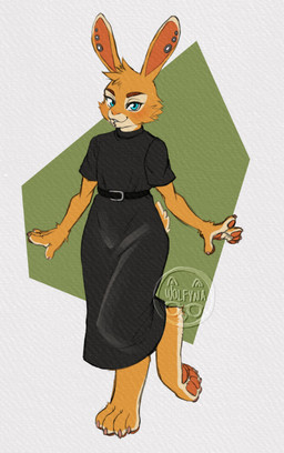 anthro black_clothing black_dress clothed clothing crossdressing dress male piercing standing wolfyna lagomorph leporid mammal rabbit