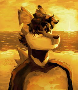 anthro beach biped detailed_background eyebrows frown hair male notched_ear sea short_hair sky snout solo sunset thick_eyebrows water capegloam unknown_species bust_portrait clip_studio_paint_(artwork) digital_media_(artwork) digital_painting_(artwork) hi_res painting_(artwork) portrait shaded yellow_theme