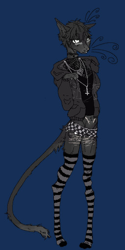 anthro black_body black_fur bottomwear clothing cross curled_whiskers eyewear female fur glasses hotpants inverted_cross jacket jewelry legwear long_tail necklace scar self-harm_scars shorts solo spayed tail thigh_highs topwear itzkuroki kuroki_(itzkuroki) domestic_cat felid feline felis mammal alpha_channel