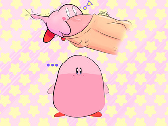 ambiguous_gender blush bodily_fluids cum cum_inflation cum_inside deep_throat duo ellipsis excessive_cum excessive_genital_fluids exclamation_point fellatio genital_fluids genitals humor inflation large_penetration male oral oral_penetration pattern_background penetration penile penile_penetration penis pink_body ridiculous_fit sex shallow_penetration simple_background stretching vein veiny_penis what cung kirby_(series) nintendo kirby water-balloon_mouth_kirby human humanoid mammal waddling_head 4:3 absurd_res hi_res