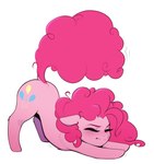 curled_hair cutie_mark dock_(anatomy) downward_dog female feral hair narrowed_eyes pink_body pink_hair raised_tail solo squint stretching tail conditional_dnp pudgeruffian friendship_is_magic hasbro my_little_pony pinkie_pie_(mlp) 2024 absurd_res hi_res