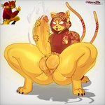 2_tails 3_toes 4_fingers anthro arm_support backward_arm_support balls big_balls big_butt big_penis black_claws bodily_fluids bottomless bottomless_anthro bottomless_male butt circumcised claws clothed clothing crouching cum ejaculation erection facial_markings fangs feet fingers front_view fur furgonomics genital_fluids genitals hand_on_penis head_markings hood hoodie humanoid_genitalia humanoid_penis hyper hyper_genitalia male markings masturbation motion_lines mouth_closed multi_tail notched_ear penile penile_masturbation penis red_clothing red_hoodie red_markings red_topwear scrotum_flap simple_background solo tail teeth thick_thighs toes tongue tongue_out topwear vein veiny_penis whiskers white_background yellow_body yellow_eyes yellow_fur cartoonwizzard epic_games fortnite nyanja_(fortnite) domestic_cat felid feline felis mammal 1:1 2024 english_description hi_res reference_image