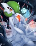 blush breasts covering covering_self female green_hair hair not_furry solo rilex_lenov nintendo pokemon midori_(rilex_lenov) gardevoir generation_3_pokemon pokemon_(species) 2022 hi_res