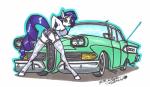 anthro anthrofied bent_over blue_eyes breasts butt butt_pose car clothed clothing female garter_straps hair hand_on_butt horn legwear looking_at_viewer looking_back motor_vehicle pose presenting presenting_hindquarters purple_hair simple_background smile solo spread_legs spreading stockings thigh_highs vehicle vintage_car white_background sketchywolf-13 edsel ford friendship_is_magic hasbro my_little_pony mythology rarity_(mlp) equid equine mammal mythological_creature mythological_equine unicorn 2018 absurd_res hi_res signature