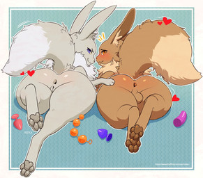 4_toes anal_beads anus balls blush brown_body brown_fur butt buttplug duo feet female feral fur genitals grey_body grey_fur heart_symbol hindpaw jack_and_jill male nude pawpads paws plug_(sex_toy) presenting presenting_anus presenting_balls presenting_hindquarters presenting_partner presenting_vulva sex_toy simple_background smile take_your_pick toes vulva conditional_dnp riska_(artist) nintendo pokemon canid canine eevee generation_1_pokemon mammal pokemon_(species) shiny_pokemon 2019