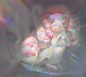 :3 bed claws content_smile feet feral foot_focus fur furniture glowing holographic iridescent lying macro on_back pawpads pink_claws pink_nose pink_pawpads rainbow short_fur star whiskers white_body white_fur wolfsecho domestic_cat felid feline felis mammal 2026 digital_media_(artwork) digital_painting_(artwork) painting_(artwork)