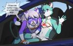 anthro blue_eyes clothed clothing cosplay countershading crossdressing duo eyebrows eyelashes femboy fur male open_mouth parody purple_body purple_fur teeth text tongue kittydee goodsmile_racing grand_theft_auto grand_theft_auto:_san_andreas rockstar_games vocaloid hatsune_miku nicoya racing_miku roflfox canid canine domestic_cat felid feline felis fox mammal 2019 digital_media_(artwork) english_text meme