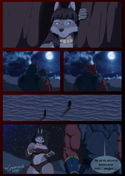 anthro armor big_breasts big_muscles bottomwear bracers breasts brown_body brown_fur choker clothing cloud desert duo female fur headgear headwear hood jewelry male moon multicolored_body multicolored_fur muscular necklace night open_mouth red_body red_fur sand sky star starry_sky tan_body tan_fur text thick_thighs topwear two_tone_body two_tone_fur wide_hips xxsparcoxx acarius_medjay nineveh_(xxsparcoxx) teofacio_larna canid canine canis fox jackal mammal red_fox true_fox 2021 comic digital_media_(artwork) hi_res spanish_text