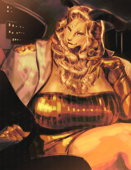 ambiguous_gender anthro armwear big_breasts breasts clothed clothing commercial_vehicle dress elbow_gloves entwined_arms female gloves hair handwear horn jacket mane mane_hair small_head taxicab topwear vehicle wushutai27302 delicious_in_dungeon winged_lion_(delicious_in_dungeon) felid lion mammal pantherine colored hi_res