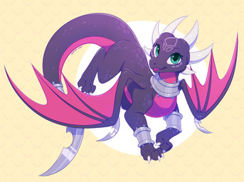 blue_eyes digitigrade female feral glistening glistening_eyes horn looking_at_viewer membrane_(anatomy) membranous_wings open_mouth open_smile pattern_background pink_body pink_wings purple_body quadruped simple_background smile solo tail thick_tail white_horn wings bloominglynx activision european_mythology mythology spyro_the_dragon cynder dragon mythological_creature mythological_scalie scalie western_dragon digital_drawing_(artwork) digital_media_(artwork) hi_res signature