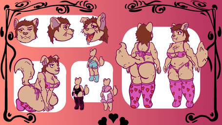 anthro clothing female kneeling legwear lingerie pink_clothing slightly_chubby solo stockings tail tongue tongue_out reptilian_boxer canid canine canis domestic_dog mammal 16:9 hi_res model_sheet widescreen