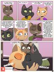 3:4 anthro black_body brown_body catty_baby comic dialogue domestic_cat ear_piercing ear_ring english_text felid feline felis female female/female gg_wild group hi_res ike_marshall kissing mammal piercing ring_piercing stripes text tiger_lily_(tito_lizzardo) tito_lizzardo_and_catty_b trio