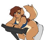 anthro big_breasts biped blue_eyes bodily_fluids bottomless bottomless_female bra bra_only breasts brown_body brown_fur brown_hair brown_tail butt butt_from_the_front button_ears clothed clothing exercise exercise_bike female floppy_ears fur hair mature_anthro mature_female midriff open_mouth pink_nose ponytail raised_tail red_nose simple_background solo sports_bra sweat tail thick_thighs topwear topwear_only underwear underwear_only white_background wide_hips inu-sama rhoda_(the_dogsmith) bird_dog canid canine canis domestic_dog golden_retriever hunting_dog mammal retriever 2019 hi_res