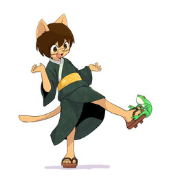 ambiguous_gender anthro asian_clothing clothing duo east_asian_clothing eyewear feral glasses japanese_clothing kimono male simple_background smile standing white_background young young_anthro young_male manmosu_marimo shota_feline_(marimo) amphibian domestic_cat felid feline felis frog mammal 1:1 2015 digital_media_(artwork)