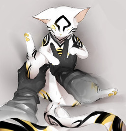 black_body black_fur clothing duo female feral fur gloves handwear holding_down markings multicolored_body multicolored_fur paws tail tail_markings white_body white_fur yellow_eyes godforgiveme4 activision call_of_duty nekomancer_(call_of_duty) domestic_cat felid feline felis mammal hi_res