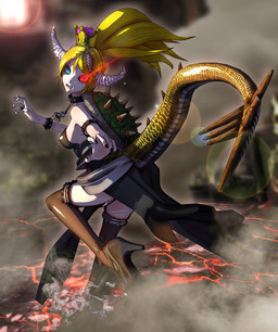 2_horns angry armband bare_shoulders black_clothing black_dress black_footwear black_high_heels black_nails blonde_hair blue_eyes breasts brown_clothing brown_legwear brown_thigh_highs carrying_another clenched_teeth clothing collar colored_nails cosplay crown detailed_background dress duo female footwear glistening glistening_clothing glistening_tail glowing glowing_eyes hair headgear heterochromia high_heels horn jewelry legwear lens_flare long_hair looking_at_viewer medium_breasts nails necklace on_head on_one_leg ponytail rear_view red_eyes scales sharp_teeth shell shoes simple_background skull_necklace spiked_armband spiked_collar spiked_shell spiked_tail spikes spikes_(anatomy) standing strapless_clothing strapless_dress super_crown tail teeth thigh_highs turtle_shell white_background deino_(artist) bowsette_meme mario_bros nintendo bowser calne_ca nato-kun animal_humanoid arthropod crustacean horned_humanoid humanoid isopod koopa_humanoid malacostracan scalie scalie_humanoid tailed_humanoid 3d_(artwork) autodesk_3ds_max_(artwork) digital_media_(artwork) full-length_portrait hi_res meme portrait