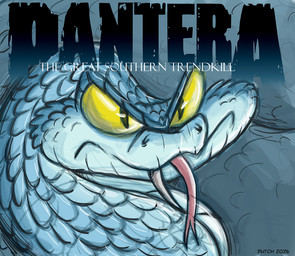 blue_body blue_scales fangs feral forked_tongue male mouth_closed one_fang scales solo teeth text tongue tongue_out yellow_eyes dutch_(artist) disney pantera zootopia gary_de'snake reptile scalie snake 2026 album_cover cover hi_res signature