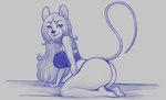 anthro big_breasts big_butt black_nose breasts butt clothed clothing eyebrow_through_hair eyebrows eyelashes feet female hair kneeling long_hair looking_at_viewer mature_female raised_tail shirt skimpy smile soles solo tail tank_top thick_thighs thong topwear translucent translucent_hair underwear wide_hips hidden_(artist) dee_hawkfeather mammal mouse murid murine rodent 2024 absurd_res hi_res monochrome