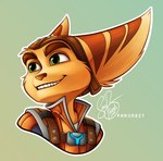 2024 absurd_res anthro brown_nose brown_stripes cheek_tuft clothing eyebrows facial_tuft farorest fur green_eyes headgear headshot_portrait headwear hi_res lombax male mammal portrait ratchet_(ratchet_and_clank) ratchet_and_clank smile solo sony_corporation sony_interactive_entertainment striped_body striped_fur stripes teeth topwear tuft yellow_body yellow_fur