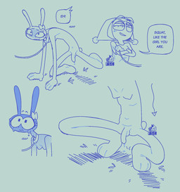 anthro balls bdsm biped bodily_fluids breasts butt clothed clothed_female clothing collar duo female fool's_hat foreskin genitals gloves handwear hat headgear headwear jester leash leashed_collar male nipples nude peeing penis petplay purple_body roleplay tail text voyeur vulva fsc glitch_productions the_amazing_digital_circus jax_(tadc) pomni_(tadc) human humanoid lagomorph leporid mammal rabbit english_text hi_res trans_(lore)