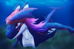 anthro breasts featureless_breasts female fin gills hair markings red_eyes sand sea shark_tail solo swimming tail underwater water thesnapperxxx fish humanoid marine shark 3:2 hi_res