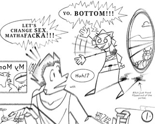 4_fingers 5_fingers alternate_universe anthro bandage bandaged_chest bottomwear burn_trail butt clothing cloud connected dialogue directional_arrow duo female fingers gesture hair hand_gesture hand_on_hip holding_object hologram holographic_screen long_ears male messy_hair miss_sussy_(among_us-oc/w.a-19) mountain nickname no_neck page_number pointing pointing_at_another portal presenting presenting_hindquarters profanity quiff_(hairstyle) shirt short_hair shorts smoke solo spark_(ut_lol_au) speech_bubble surprised tank_top text topwear torn_suit turning turning_head video_call waving yelling valken_holmes among_us innersloth imposter_(among_us-oc/w.a-19) zandriel_(storytale) bovid caprine dwarf goat mammal 5:4 english_text monochrome watermark