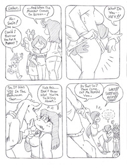 adolescent ambiguous_gender angry anthro big_breasts big_butt blush blush_lines blushing_profusely bodily_fluids bottomwear breasts butt calling_for_help cleavage clothed clothed_anthro clothed_female clothing clothing_lift dialogue dragged dragged_away dress dress_lift eyelashes female freckled_face freckles fully_clothed fully_clothed_anthro fully_clothed_female grabbing_hand grabbing_wrist group hair hair_over_eyes hand_print hand_print_on_butt high_school horn karma long_ears long_eyelashes mature_female nervous nervous_laugh pattern_clothing pattern_shirt pattern_topwear plaid plaid_clothing plaid_shirt plaid_topwear profanity revenge scared school shirt skirt slap_mark speech_bubble sweat text topwear upset whispering young circe_(artist) deltarune undertale_(series) kris_dreemurr noelle_holiday susie_(deltarune) toriel toriel_(deltarune) bovid caprine deer goat human lizard mammal new_world_deer reindeer reptile scalie black_and_white comic english_text hi_res monochrome traditional_media_(artwork)
