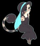 anthro biped black_clothing black_dress black_hat black_headwear clothed clothing dress female fur hair hat headgear headwear long_dress ribbons simple_background sitting solo teal_ribbon transparent_background petitecat cheetah felid feline mammal alpha_channel