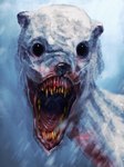 3:4 absurd_res ambiguous_gender bear black_eyes blizzard_(weather) blood blood_on_face bodily_fluids fangs feral fur gaping_mouth hi_res horror_(theme) long_neck looking_at_viewer mammal nightmare_fuel open_mouth polar_bear sharp_teeth slimyswampghost snow solo spirit teeth the_terror_(dan_simmons) tuunbaq ursine white_body white_fur