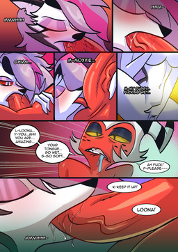 anthro big_penis blush bodily_fluids duo eyes_closed female genitals hair male male/female masturbation oral penis penis_in_mouth pink_hair saliva sex simple_background text tongue tongue_on_penis kato777 hellaverse helluva_boss mythology loona_(helluva_boss) moxxie_(helluva_boss) canid canid_demon canine demon hellhound imp mammal mythological_canine mythological_creature absurd_res comic english_text hi_res