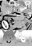 2018 6_breasts anthro breast_rest breasts buck_(corablue) canid canine canis clothing collar comic corablue deer dialogue digital_media_(artwork) domestic_dog english_text female fight greyscale group hat headgear headwear hi_res magic_user mammal mischief_(corablue) monochrome mouse multi_breast murid murine nipples nude palmyra_(corablue) rodent scalie speech_bubble text witch