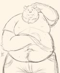 anthro bottomwear clothing kemono male navel overweight overweight_anthro overweight_male pants shirt simple_background solo topwear pochizizi bear mammal 2021 hi_res sketch