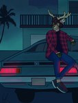 anthro antlers bottomwear brown_body brown_fur brown_hair building car clothed clothing denim denim_bottomwear denim_clothing detailed_background flannel_shirt footwear fur green_eyes green_hooves green_nose hair hooves horn house jeans male male_anthro motor_vehicle outside palm_tree pants pattern_clothing pattern_shirt pattern_topwear plaid plaid_clothing plaid_shirt plaid_topwear plant shirt shoes sitting sitting_on_car sitting_on_vehicle snout solo topwear tree vehicle literaldeerirl ilex_(literaldeerirl) deer mammal new_world_deer white-tailed_deer 2019 absurd_res adobe_photoshop_(artwork) digital_drawing_(artwork) digital_media_(artwork) hi_res shaded signature soft_shading