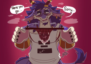 anthro apology blue_body blue_fur blush blush_lines bodily_fluids bracelet clothing cum cum_in_clothing cum_in_jockstrap cum_in_underwear eyewear facial_hair fur genital_fluids glasses goatee gold_(metal) gold_bracelet gold_jewelry hair holding_clothing holding_jockstrap holding_object holding_underwear jewelry jockstrap looking_at_viewer male musk musk_cloud musky_jockstrap musky_underwear narrowed_eyes pattern_clothing pattern_underwear piercing pink_background plaid plaid_clothing plaid_jockstrap plaid_underwear presenting_underwear red_clothing red_underwear round_glasses shirt simple_background smile solo standing sweat tail talking_to_viewer tank_top text topwear underwear junkztown mythology panties_trend zederick_(junkztown) dragon furred_dragon furred_scalie luck_dragon mythological_creature mythological_scalie scalie english_text hi_res