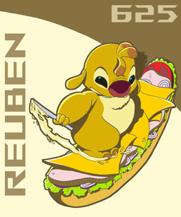 action_pose ambiguous_gender antennae_(anatomy) anthro biped black_eyes buckteeth butter butter_knife cheese chest_tuft cutlery dairy_products dipstick_antennae food fruit fur holding_knife holding_object kitchen_knife kitchen_utensils knife looking_at_viewer multicolored_antennae plant pose red_nose sandwich_(food) simple_background solo submarine_sandwich surfing tan_background teeth text tomato tools tuft yellow_body yellow_fur minimidimici disney lilo_and_stitch reuben_(lilo_and_stitch) alien experiment_(lilo_and_stitch) 2025 5:6 character_name digital_drawing_(artwork) digital_media_(artwork) hi_res male_(lore)