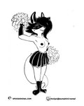 3_toes anthro barefoot breasts cheerleader clothed clothing exhibitionism feet female nipples plantigrade slim smile solo text toes topless spoogiehowl oriana_thaffer canid canine fox mammal hi_res monochrome url