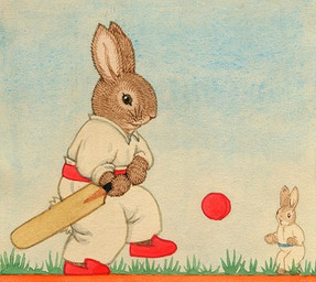 ambiguous_gender ball bat_(object) clothed clothing cricket_(sport) cricket_bat duo fur gaming grass humor plant semi-anthro solo_focus sport uniform what unknown_artist lagomorph leporid mammal rabbit low_res source_request