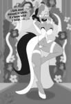 anthro areola bodily_fluids breasts c-string cleavage clothed clothing crying dialogue dress female heart_symbol lipstick makeup nipple_outline open_mouth pose solo tears text thong underwear veil wedding_dress wedding_veil jrvanesbroek hasbro my_little_pony double_entendre_(character) equid equine horse mammal pony 2018 black_and_white english_text greyscale hi_res monochrome