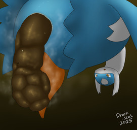 animal_genitalia animal_penis anus bent_over black_background blue_body brown_eyes cetacean_genitalia cetacean_penis feces feces_in_ass feral genitals hard_feces looking_back male midair multicolored_body penis pooping rear_view simple_background solo tapering_penis two_tone_body white_body drain_scat nintendo pokemon generation_3_pokemon latios legendary_pokemon pokemon_(species) 2025 hi_res
