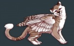 ambiguous_gender brown_body brown_fur digitigrade feathered_wings feathers feral fur quadruped red_eyes simple_background solo tail tongue white_body white_fur wings octobertiger domestic_cat felid feline felis hybrid mammal may_(disambiguation)