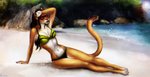 anthro beach black_hair clothing day eyewear female glasses green_clothing green_swimwear hair long_tail paws seaside shapes solo sunny swimwear tail rizonik cougar felid feline mammal 2018 colored digital_drawing_(artwork) digital_media_(artwork) digital_painting_(artwork) full-length_portrait portrait shaded soft_shading widescreen