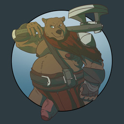 axe battle_axe belly big_belly big_penis brown_body brown_fur foreskin fur genitals male moobs musclegut muscular muscular_male nipples penis penis_poking_out solo vein veiny_penis tastytoxins bear mammal 1:1 absurd_res hi_res