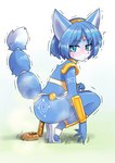 anthro blue_body blue_fur blue_hair blush bristol_type_4 crouching embarrassed feces female fur grass hair plant pooping pooping_on_floor pooping_on_grass scatplay solo straining unoroute unousaya nintendo star_fox krystal_(star_fox) canid canine fox mammal 2023