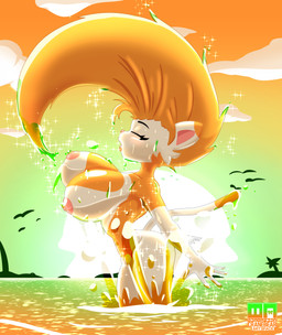 anthro beach beach_background big_breasts blonde_hair breasts female glistening glistening_body hair light nude_beach pose solo sunlight water_splashes cranebear jessica_young_melis felid feline mammal absurd_res hi_res pinup